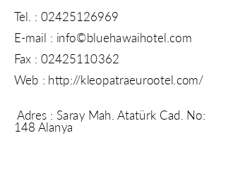 Kleopatra Blue Hawai Hotel iletiim bilgileri